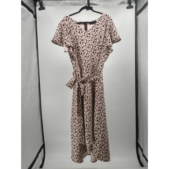 Lane Bryant‎ Lena Dress Plus 20 V-Neck High Low Midi Short Flutter Sleeve Brown - Picture 4 of 12